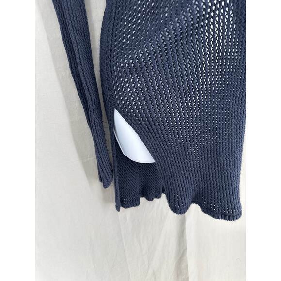 Allison Joy Evereve Cardigan Sweater Small Navy Blue Hooded Open Knit Beachy - Picture 4 of 9